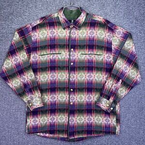 Thunder Flannel Shirt Mens L Green Plaid Geometric Casual Aztec‎ Southwestern